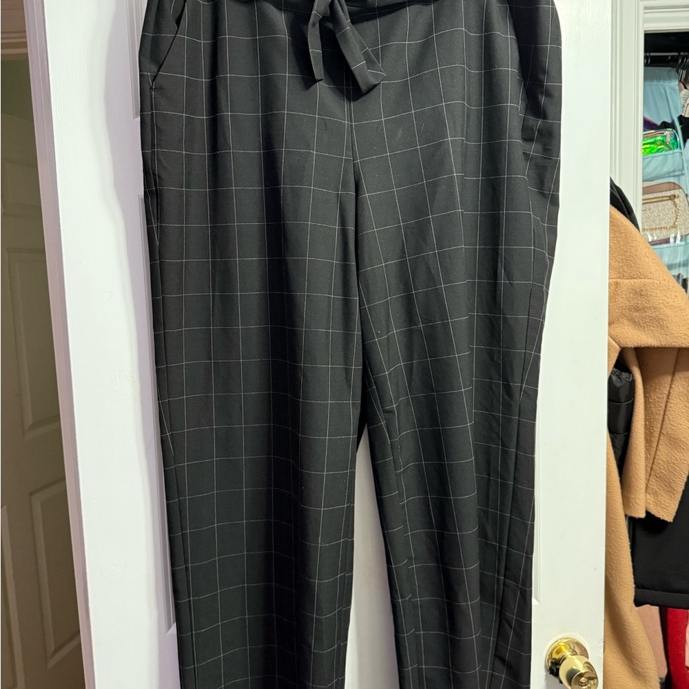 Women's Black Checkered Wide Leg Pants